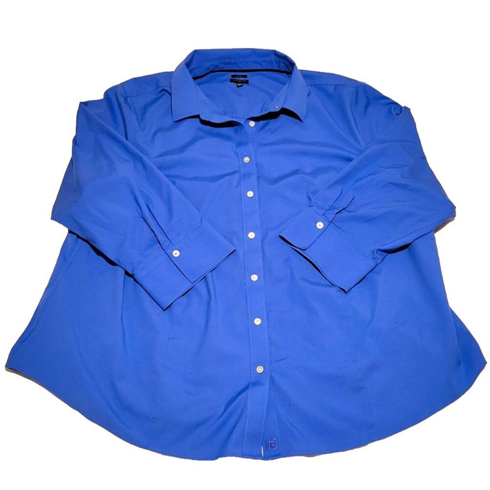 Talbots Womens Plus 24W Blue Button Down Shirt 3/4 Sleeve Classic Career Top EUC